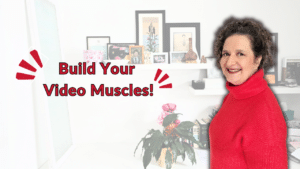 Building Your Video Muscles Now text shown in front of an office next to Andrea Stenberg